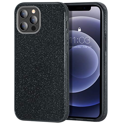ZELAXY Coque Pailletée Compatible avec IPhone 12 / iPhone 12 Pro (6,1) - Brillant Scintillant Parfait pour Les Femmes - Rigide Antidérapant avec 3 Couches Amovibles - TPU et PC - Noir Cover