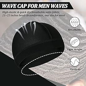 Alternative view of 4 Pcs Elastic Silky Wave Cap, Satin Men Doo Rags Caps for 360, 540, 720 Waves, Great for Athletes, Hip-hop Lovers and so on Balck