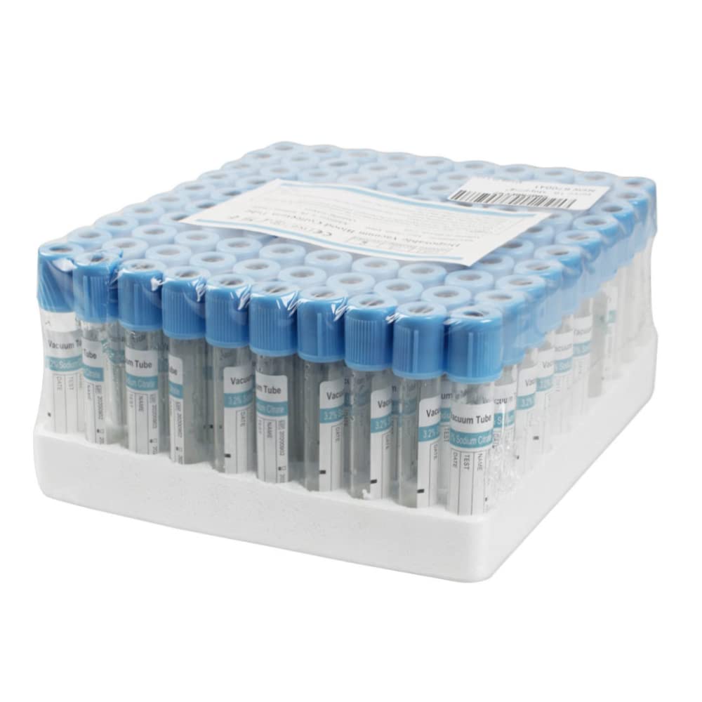 CARESHINE Glass Blood Collection Tubes,Vacuum Blood Tubes Buffered Sodium Citrate Blood Collection Tubes Blood Coagulation Tubes 100pcs (Blue)