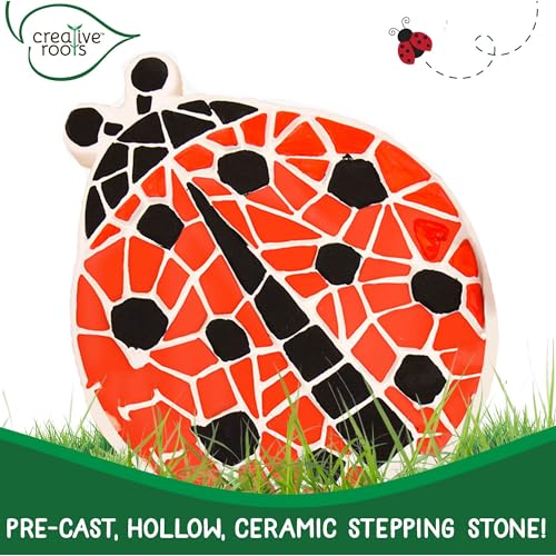 Image of Creative Roots Mosaic Ladybug Stone, Includes 7-Inch Ceramic Stepping Stone & 6 Vibrant Paints, DIY Garden Stepping Stone Kit for Kids Ages 6+