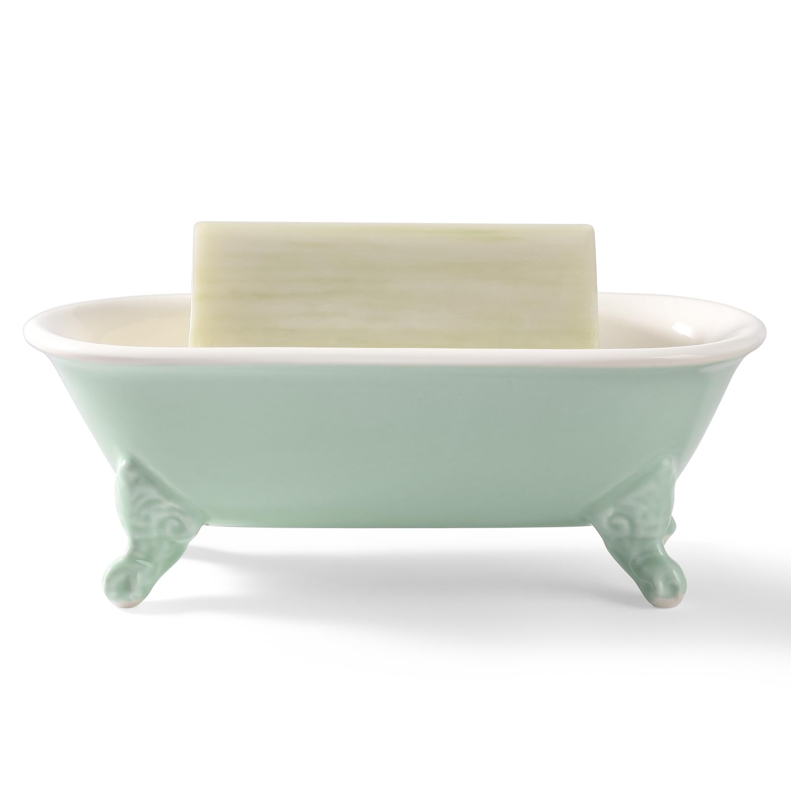 NEWHENGS 6.5" Ceramic Mini Decorative Clawfoot Bathtub Bar Soap Dish, Kitchen Sponge Holder and Shower Tray for Bathroom, 1 Pack(Bright Teal)