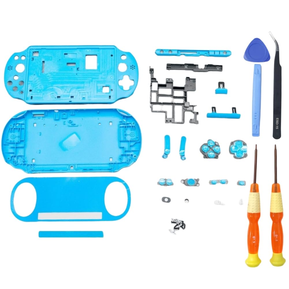 Hzxkqmil Replacement Full Housing Shell Kit for PS Vita 2000 Console, Faceplate Case Cover Plates with Buttons Screws Repair Parts for PSV 2000 PCH-2000 (Blue)