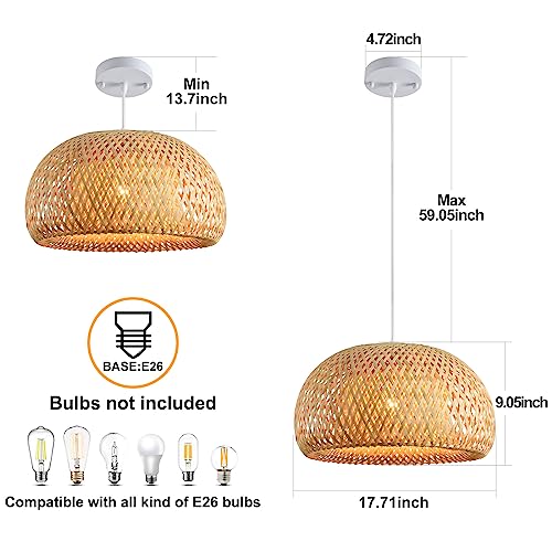 Lhjihfu Pendant Light Ceiling Hanging Light Fixture, Hand-Woven Natural Bamboo Double-Layer, Rustic Pendant Lights For Kitchen Island Living Dining Room Farmhouse Home Decoration D17.71 X H9.05 Inch #TOP2