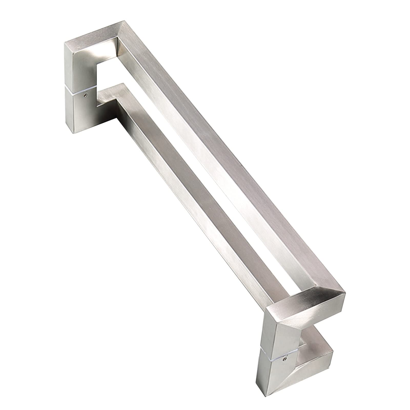 Poignée de porte coulissante d'entrée carrée en métal argenté avec kit de fixation 60 cm