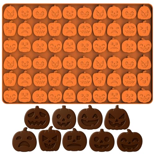 JazSwirl Pumpkin Gummy Molds, 8x12 In Orange Halloween Silicone Candy Mold 70 Cavity Bite Size Pumpkin Shape Silicone Mold for Gummies Chocolate Jello Ice Cube Soap Making