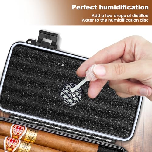 Flauno Travel Cigar Humidor Case - Portable Humidor Kit with Lighter (Without Gas), Cutter, Holder, Humidifier & Dropper, Waterproof, Crushproof, Airtight Seal (Holds up to 10 Cigars)