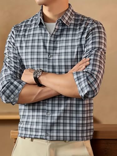 Image of Lymio Men Shirt | Checkered Button Down Shirt for Men | Slim Fit Casual & Semi-Formal Shirts for Man | Textured Long Sleeve | Office & Weekend Ready (Packs Also Available) (Small-Checks)