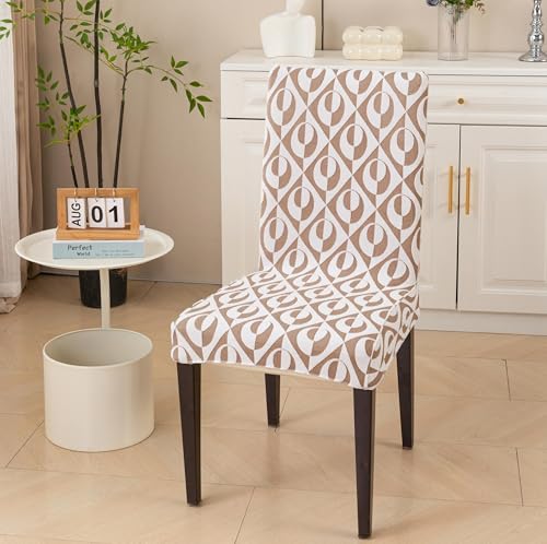Image of HOMETHREADS Stretchable Elastic Jacquard Chair Seat Cover and Waterproof Dining Table Cover - Removable & Washable, Durable Seat Protector for Dining Room (Brown, 6Chairs+1Table Cover (150X220))