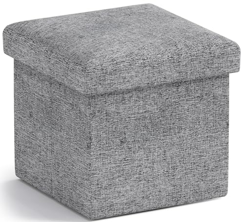 Ornavo Home Small Storage Ottoman Foldable Collapsible Cube Square Linen Ottoman Foot Rest Stool...