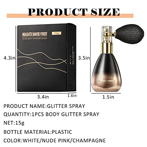 Dageda Body Glitter Spray, Glitter Body Spray For Hair Eye Clothes, Shimmering Spray Powder, Sparkle Highlighter Powder Spray, Long Lasting Glitter High Gloss Spray Makeup Spray 15G (Champagne) #TOP6