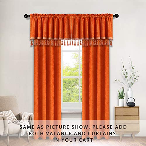 Elkca Double-Sided Chenille Window Curtains Tier For Kitchen Orange Curtain Valance For Living Room,Rod Pocket,Pack Of 1(Orange, 52" W X 18" L) #TOP1
