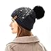Women Winter Beanie Knitted Hats with Faux Fur Pom Pom Black Warm Soft Slouchy Fleece Cashmere Chemo Cancer Headwear Cap Diamante Gorros De Invierno De Mujer, for Womens Lady Mother