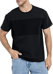 Men’s Customizable Black T-Shirt with Patches Area, Medium, Regular Fit, Boat Neck, Soft Cotton-Lycra Blend for Personalization