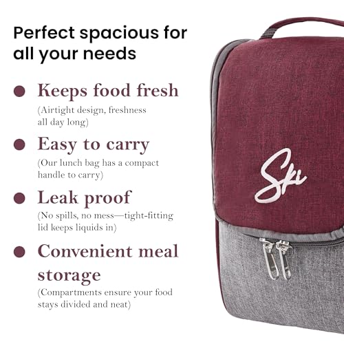 Image of Kuber Industries Leak Proof Lunch Boxes for Office Men & Women with Bottle (750 ml), 4 Container (350 ml) & 2 Spoons Pouch /Bag | Airtight Tiffen Box for School Kids | Grey & Red
