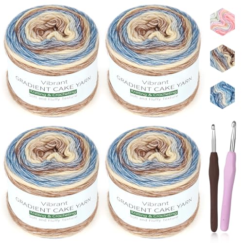 Katech Fairyland Yarn for Crocheting Knitting-Gradient Yarn Cake-4 Pack of 100g/3.52 oz-Soft DK Light Weight #3-60% Cotton 30% Acrylic 10% Wool-Perfect for Scarves Shawls Blankets and Garments(A)