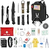 KOCASO 47Pcs Emergency Survival Kit Survival EDC Gear Equipment Tool First Aid Supplies Kit Tools with Pouch for Hiking Hunting Disaster Camping Adventure