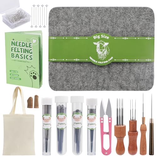 IMZAY Needles Felting Tools 8x10 Felting Pad Large Needle Felting Mat 90 Pcs Felting Needles Felting Supplies with Wood Handles & Wool Needles for DIY Crafts