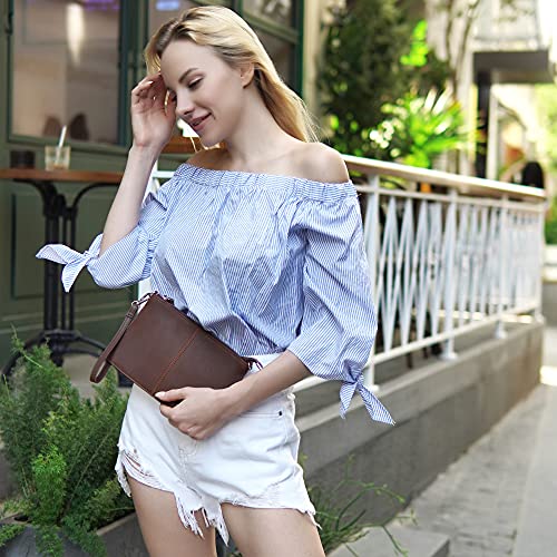 Image of befen Genuine Leather Wristlet Clutch Wallet Purses Small Crossbody Bags for Women with RFID Blocking Card Slots