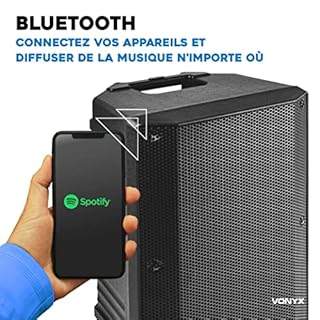 Vonyx VSA700 Enceinte Sono Active 1000W - Batterie Intégrée, Haut-Parleur 15", 2 Micros Main, Bluetooth, 8 Heures d'Autonomie, Idéale pour Vos Conférences ou pour Diffuser de la Musique
