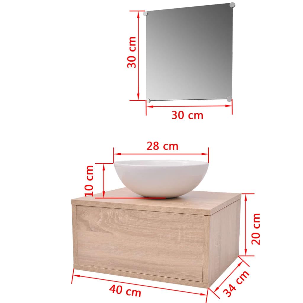 vidaXL Set de Mobiliario de Baño Lavabo de Cerámica Pack de 3 Unidades Beige