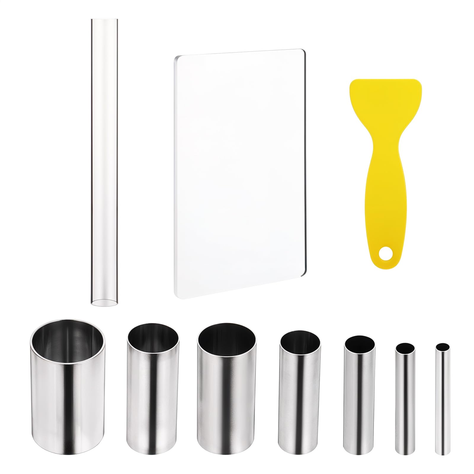 PEOVLVN 11 Pcs Polymer Clay Kit Includes Polymer Clay Roller Acrylic Sheet Scraper and 8 Pcs Stainless Steel Circle Clay Cutters Clay Sculpting Tools for DIY Handmade Crafts Art Supplies
