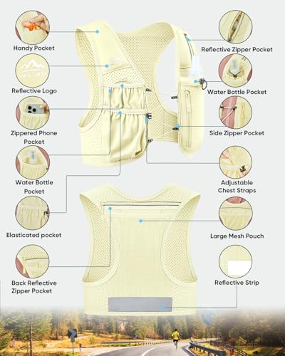 Image of Zelvot Running Vest for Women Men, USA Original Patent, Adjustable Chest Straps Running Hydration Vest with 500ml Soft Flask, Lightweight Reflective Hydration Backpack for Marathon