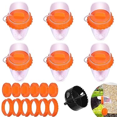 AMAZON - SEMEGI Chicken Feeder No Waste, Automatic Chicken Feeder Port with 6 Chicken Feeder Kits, 6 Ports – 1 Hole Saw for Buckets, Barrels, Bins, Troughs