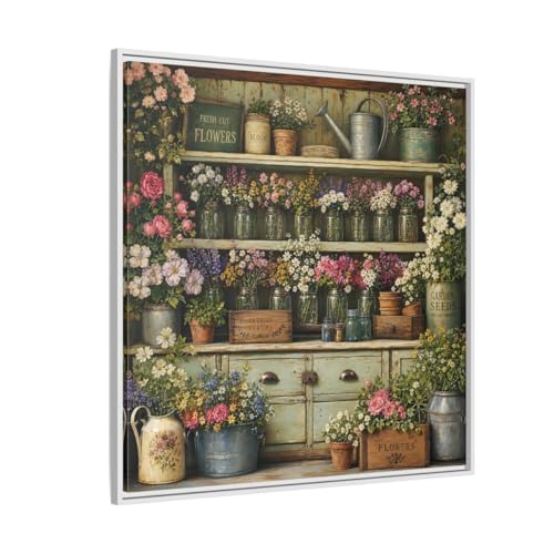 Tableau nature morte vieux hangar de jardin art mural carré 90x90 cm grand format