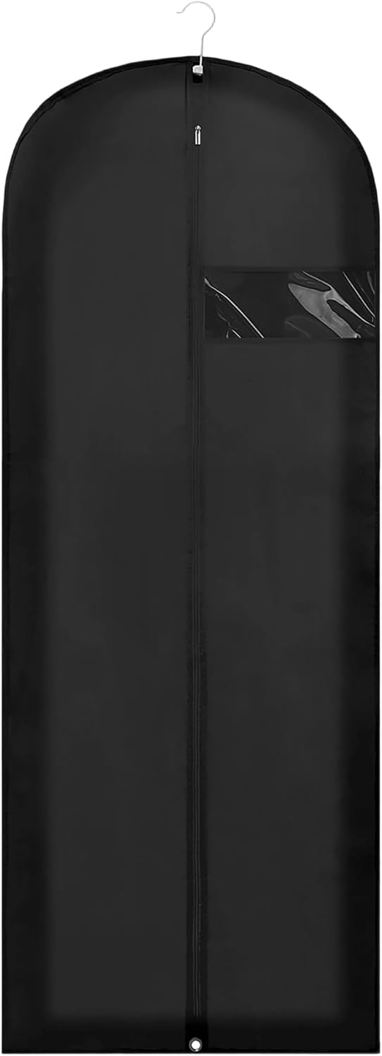 60" Dress Bags for Gowns Long, Garment Bags for Hanging Clothes with Clear Window, Foldable Suit Bag Cover for Travel and Storage (Black)