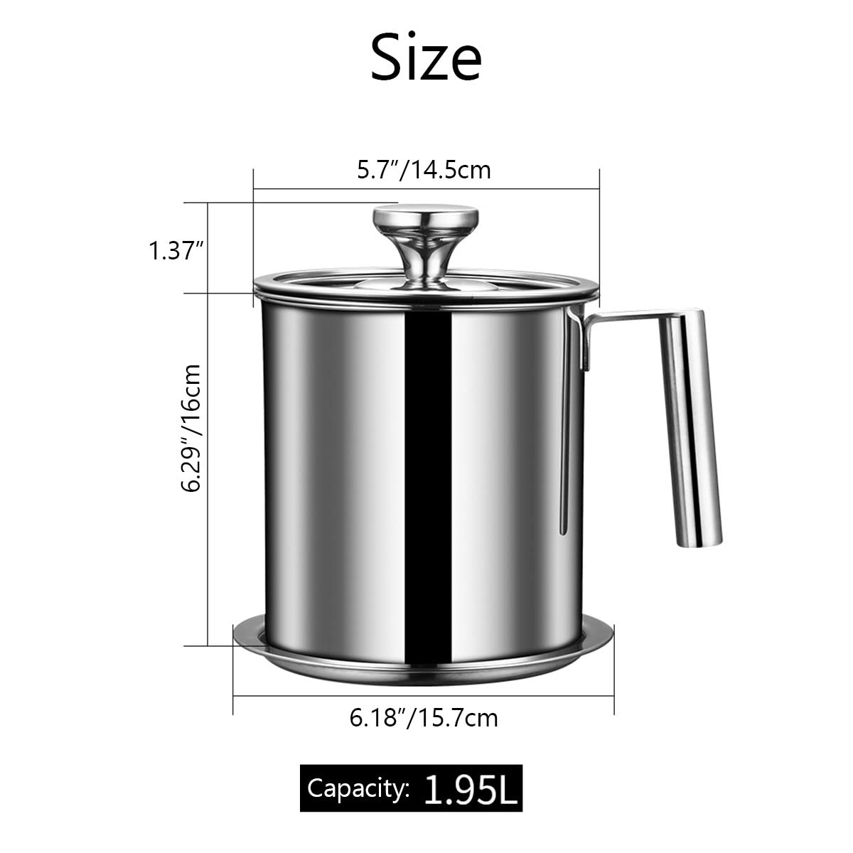 Recipiente Para Filtro De Aceite Colador Para Grasa De Tocino,de Acero Inoxidable,Colador De Alimentos De Malla Fina Lata De Aceite De Cocina Para Grasa, Aceite De Fritura Caliente ( Size : 1.95L )