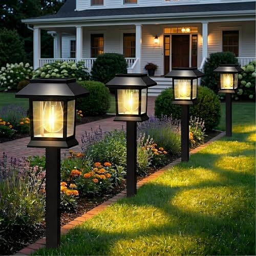 Benany Solar Outdoor Lights, 12 Pack Solar Pathway Lights Waterproof, Landscape Lighting for Path Walkway Lawn Garden Yard Outside Décor, Black
