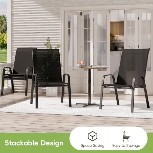 Image of Patio Chairs Set of 4, Stackable Outdoor Dining Chairs for All Weather, Metal Modern Outside Furniture Chair for Pool Side, Garden, Backyard Deck, Black