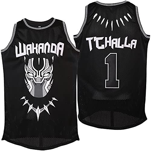 #1 Black Wakanda T'Challa Movie Basketball Jersey Men Black (XX-Large, Black)