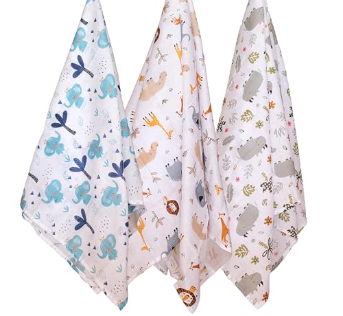 Image of Trance Home Linen Super Soft 100% Cotton Malmal Swaddle Cloth | Newborn Baby Blanket | Large Size Thin Cotton Sheets | Swaddle Wrap (145 x 145 cm, Baby Pug) - Pack of 3