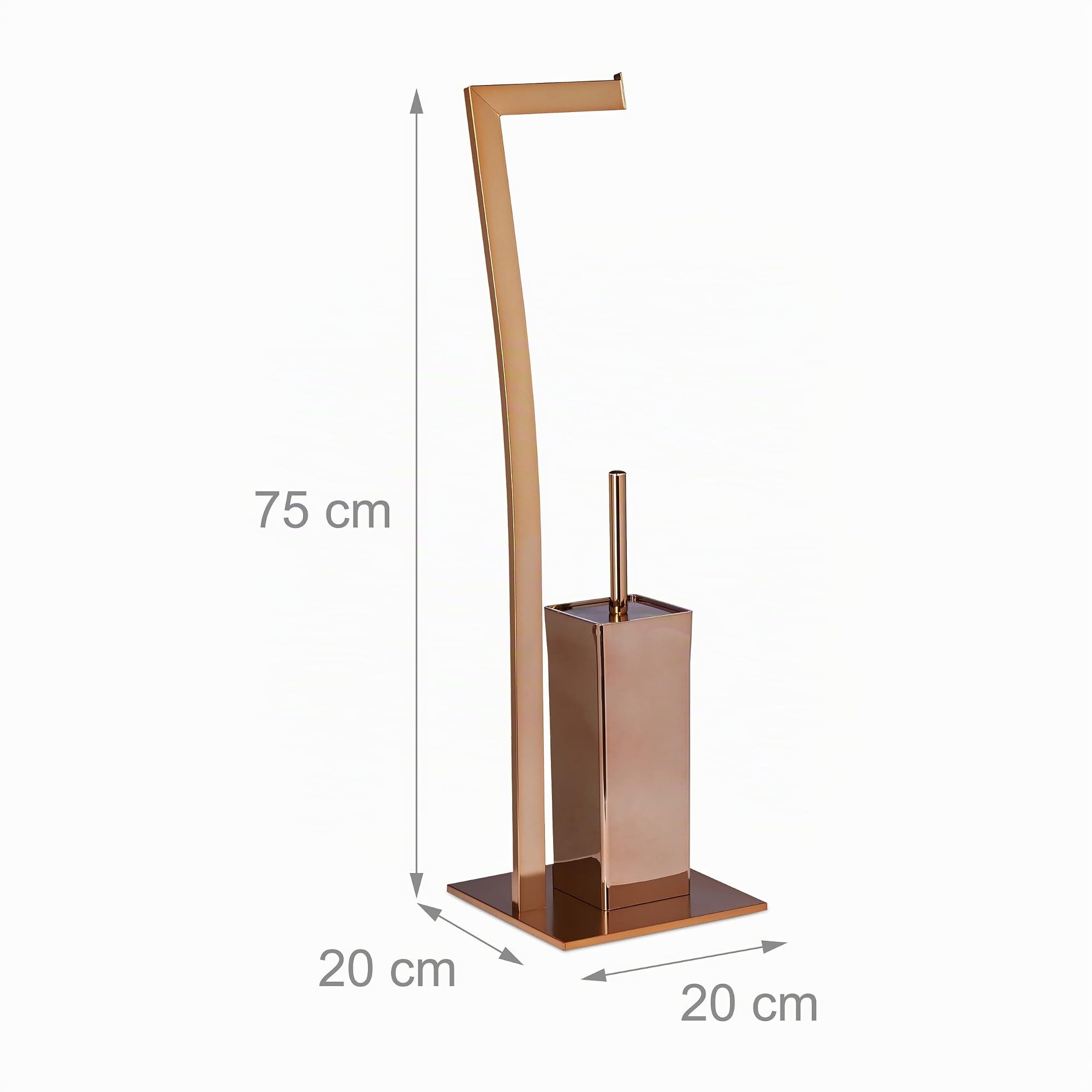 Relaxdays Escobillero Portarrollos de Pie Cuadrado WIMEDO, Acero Inoxidable, Cobre, 71 x 20 x 20 cm