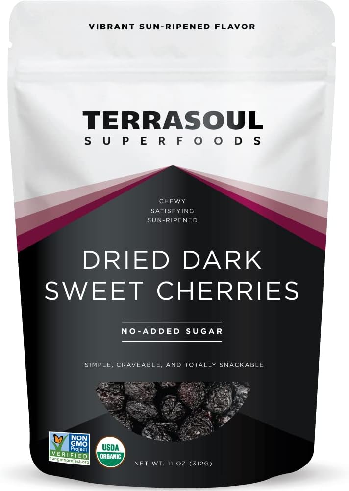 Terrasoul Superfoods Organic Dried Dark Sweet Cherries, 11 Oz - Unsweetened | No-Added Sugar | Oregon Grown
