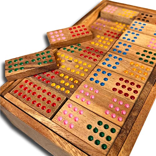 Double 12 Dominoes, 91 piezas en caja de madera miniatura 4