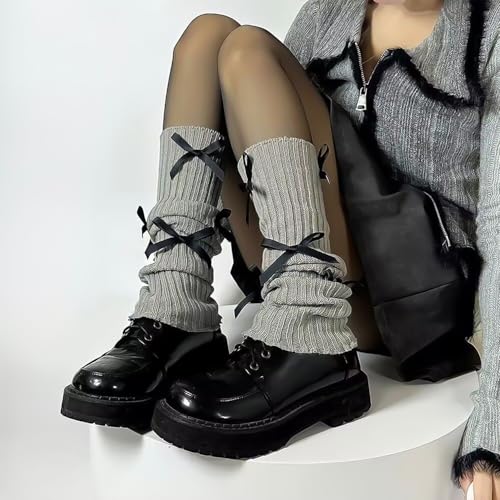 Image of Leg warmers Y2k Wind with bow lace-up knit Harajuku Kawaii leg warmers accessories 80's vintage high leg socks