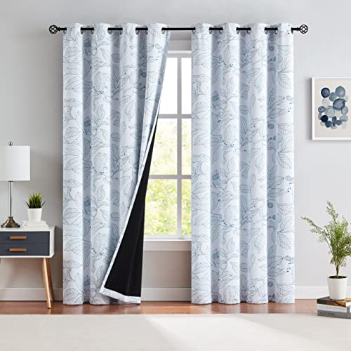 Xwincel Leaf Full Blackout Window Curtain Panels, Thermal Insulated Soundproof Drapes Noise Reducing For Bedroom Living Room Grommet Top Window Treatment 52" W X 84" L 2 Panels, #TOP2