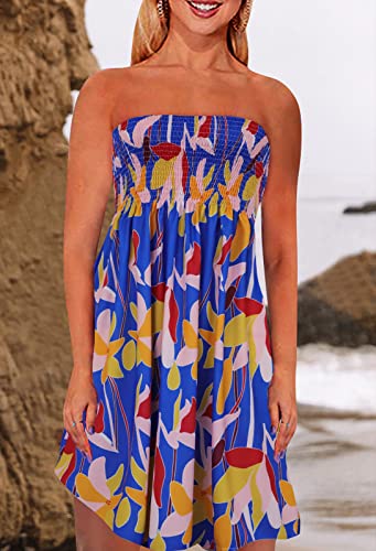 Image of Zyyfly Womens Summer Beach Dresses Strapless Cover Ups Dress Tube Top Sundresses