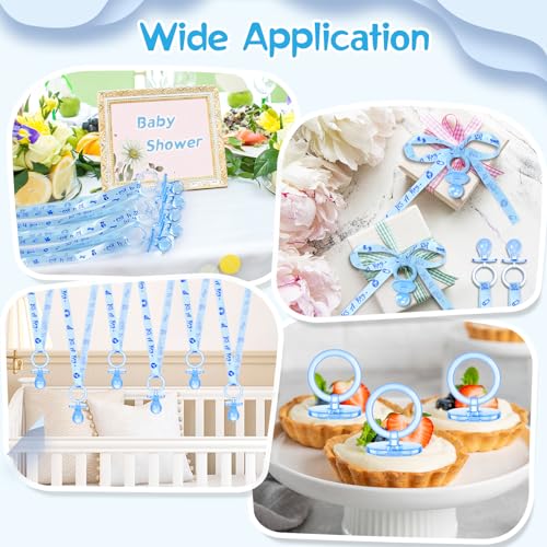Image of 100 Pieces Baby Shower Pacifiers Necklace, Cute Acrylic Pacifier Necklaces for Chupones para Baby Shower Games Charm, Party Favors, Decorations DIY, Gender Reveal Table Scatter(Blue)