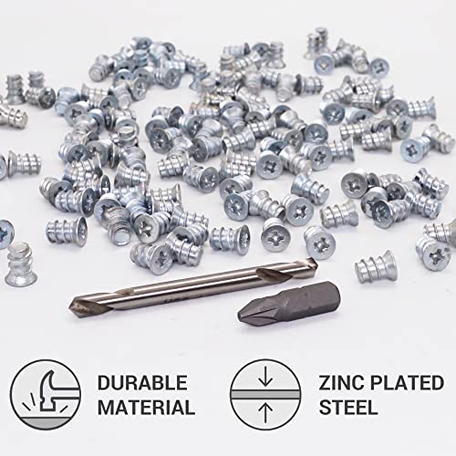 SKIR'CO (100 pcs) Zinc Plated Euro Screws 6.2 x 9 mm, Drawer Runner Screws, Flat Countersunk Head (Drill Bit Included) - Image 3