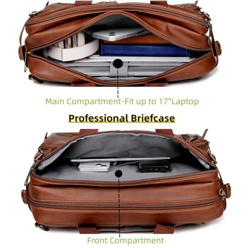 Baosha Leather Laptop Briefcase Backpack Hybrid Large 17 inch Laptop bag Travel Carry on Backpack Vintage for Men HB-22 (Brown)4