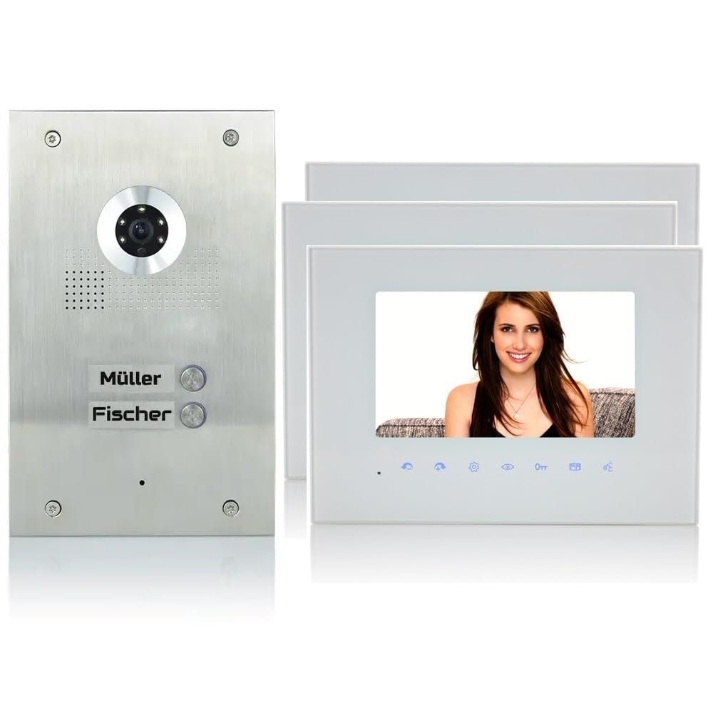 Videocitofono per casa familiare, con monitor da 7", 170°, in acciaio INOX, con monitor in vetro