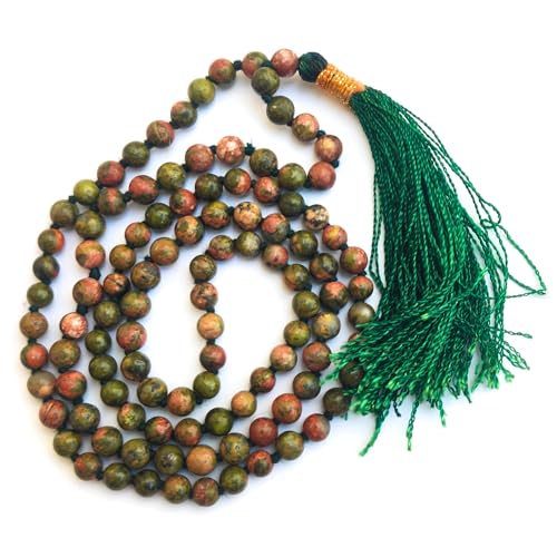 Image of Apnisanskriti Premium Unakite Stone Mala for Men and Women (6mm, AAA Quality, Lab Certified, 108+1) - Natural Stone Beads Mala - Green & Mix Colours Colour - Pack of 1
