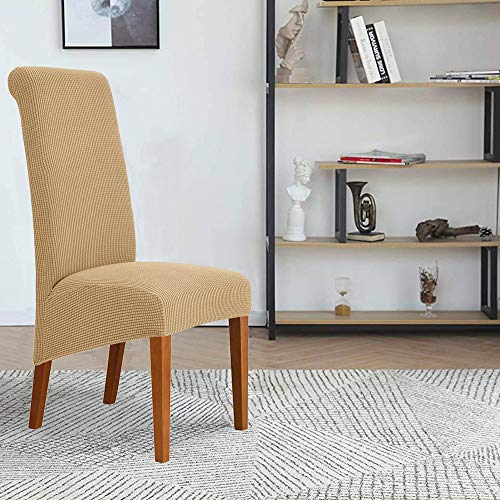 Deisy Dee Stretch Xl/Oversized Soft Spandex Extra Large Dining Room Chair Covers For Kitchen Dining，Removable Washable Chair Protectors Slipcovers (Khaki, 2) #TOP1