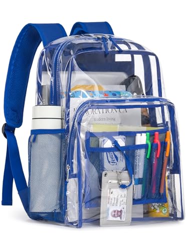 Image of Clear Backpack for School, 17 inch Large Heavy Duty-TPU See Through Bookbag for Boys Girls and Adult, Transparent Backpack With Multi-Pockets for College Work Gym Sport, Blue