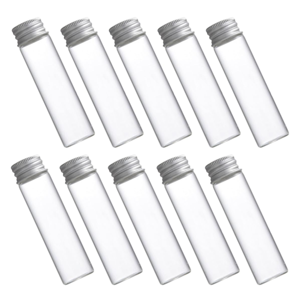 Cabilock 30pcs 50ml Glass Vials Small Bottle Mini Tiny Jars with Aluminum Screw Caps Sealed Top Metal Lids Cover Clear Message Sample Bottle Storing Beads Wedding Favors