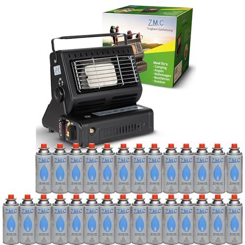 Z.M.C 2-in-1 Tragbare Keramik Gasheizung und Gaskocher 1,3 kW, mit LPG Anschluss + 28 Gaskartuschen, Campingkocher mit Piezozündung, Camping Heizung, Gasheizer für Terrasse, Outdoor, Zelten Wohnwagen