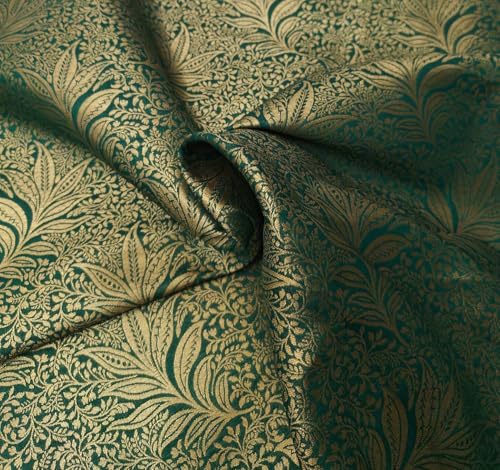Tissu brocart de soie vert feuilles dorées Jacquard BRO1167 coupon tissu ameublement couture